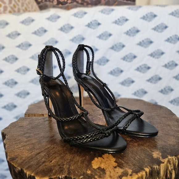 Alexandre Birman Black Braided Knot T-Strap Strappy Sandals Heels Size 6.5 NWT - Picture 3 of 15